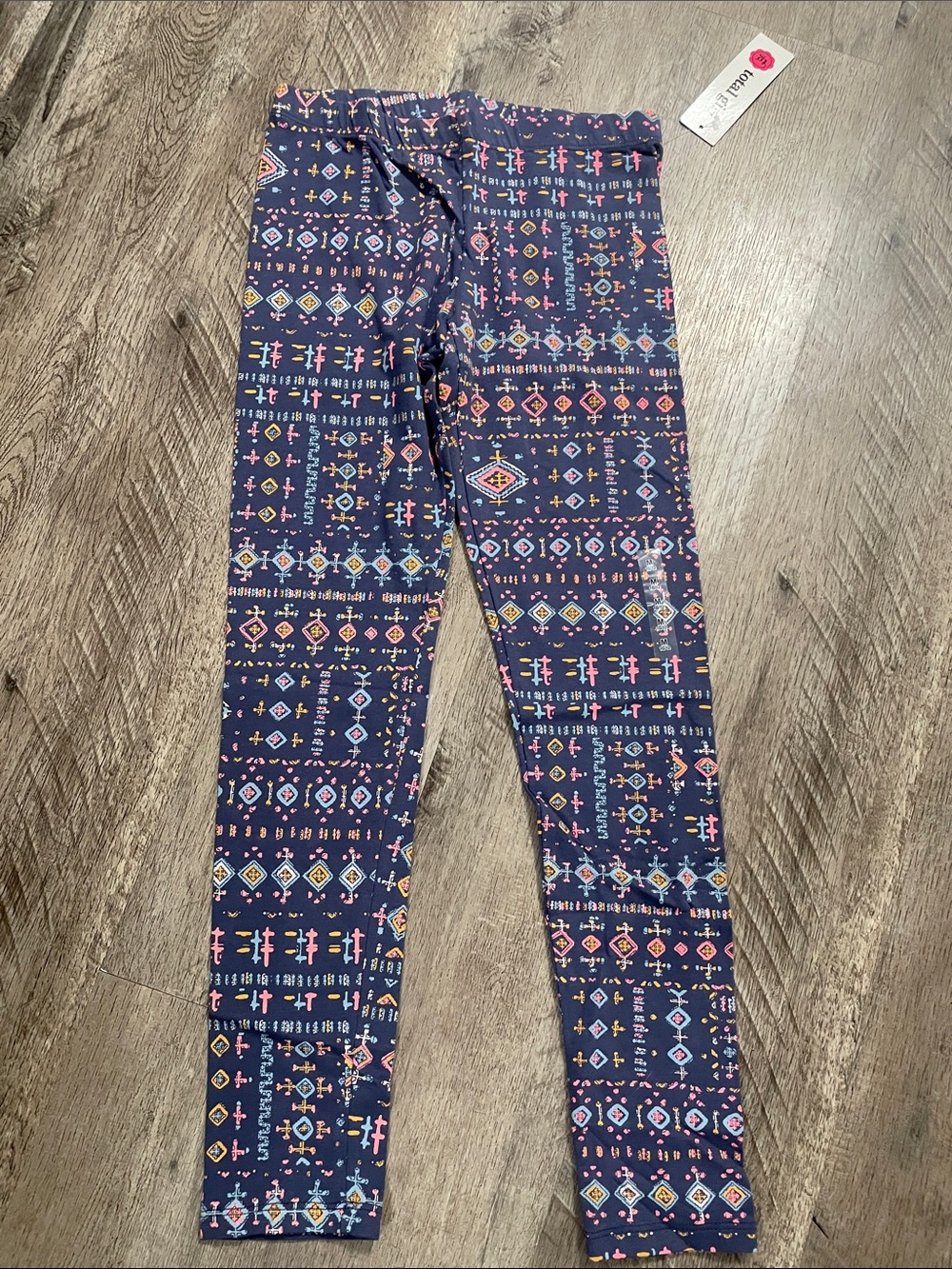 Blue Aztec-Print Girls' Leggings with Bright Accents